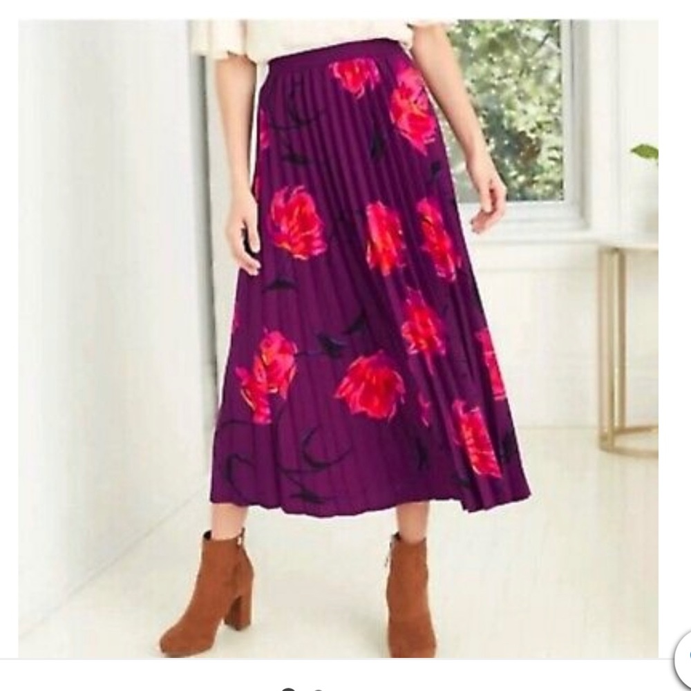 Purple, Pink, Red, Black Floral Pleated Midi Skirt